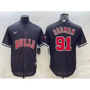 Men's Chicago Bulls #91 Dennis Rodman Black Cool Base Stitched Baseball Jersey MBOY