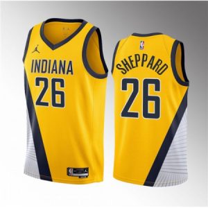 Men's Indiana Pacers #26 Ben Sheppard Yellow 2023 Draft Statement Edition Stitched Basketball Jersey 9MXF