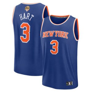 Men's New York Knicks #3 Josh Hart Blue 2026 NBA Finals Patch Fast Break Icon Edition Replica Jersey