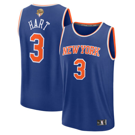 Youth New York Knicks #3 Josh Hart Blue 2026 NBA Finals Patch Fast Break Icon Edition Replica Jersey