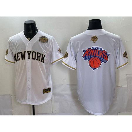 f6760aedf0ab46ae89f578ca3b6bda5c.jpeg Youth New York Knicks Team Big Logo White Gold 2026 Finals & Eastern Conference Champions Patch Stitched Baseball Jersey