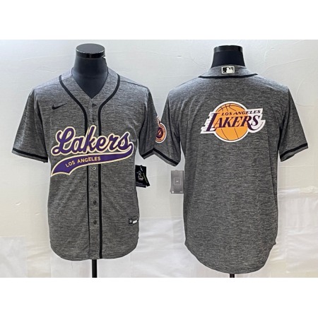 Men's Los Angeles Lakers Gray Team Big Logo Cool Base With Patch Stitched Baseball Jersey U4I9