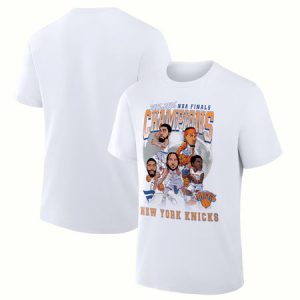 f79230cb162010541528b79b933778c6.jpeg Men's New York Knicks White 2026 NBA Finals Champions Caricature Roster Heritage T-Shirt