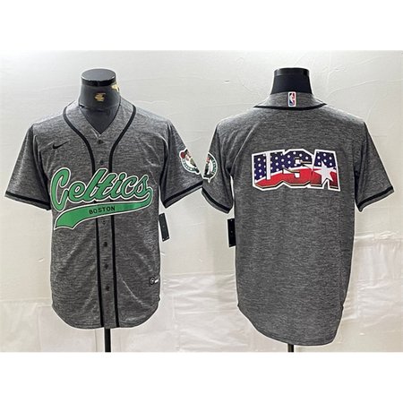 Men's Boston Celtics Gray Team Big Logo With Patch Stitched Baseball Jersey MB00