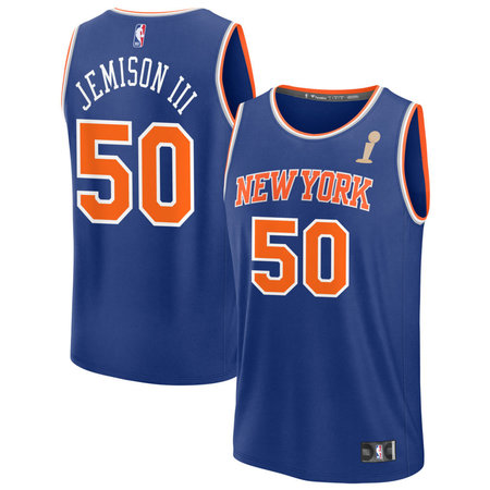fe5191a35ce5f209594e98c7afdad972.jpeg Men's New York Knicks #50 Trey Jemison III Blue 2026 NBA Finals Champions Fast Break Icon Edition Jersey