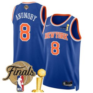 Youth New York Knicks #8 OG Anunoby Blue 2026 Finals Patch And Finals Champions Patch Icon Edition Stitched Basketball Jersey