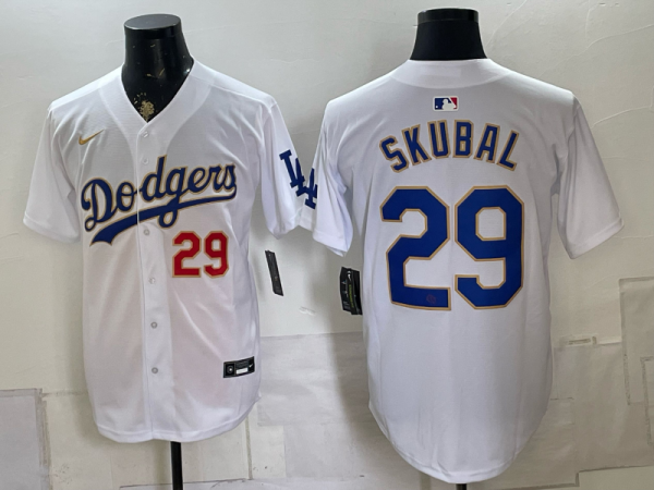 Men’s Dodgers #29 Tarik Skubal White and Gold Special Edition Baseball Jersey New Cool Base Stitched MLB Jersey KQ025 – 2026–27