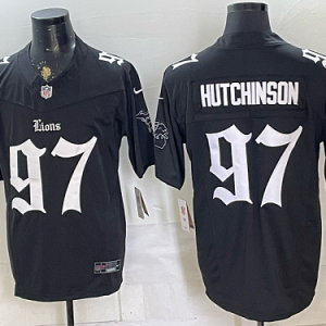 Lions #97 Aidan Hutchinson Black Gothic Number Football Jersey Men’s Stitched NFL Elite Jersey KK001 – 2026–27