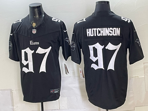 Lions #97 Aidan Hutchinson Black Gothic Number Football Jersey Men’s Stitched NFL Elite Jersey KK001 – 2026–27