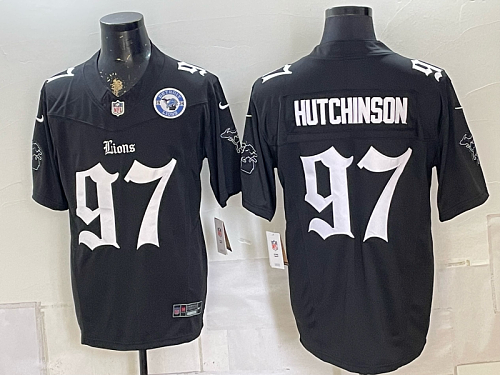 Lions #97 Aidan Hutchinson Black Gothic Number Football Jersey Men’s Stitched NFL Elite Jersey KK002 – 2026–27