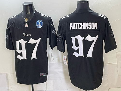 Lions #97 Aidan Hutchinson Black Gothic Number Football Jersey Men’s Stitched NFL Elite Jersey KK003 – 2026–27