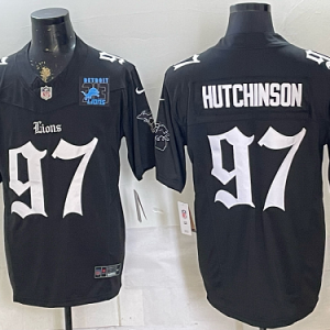 Lions #97 Aidan Hutchinson Black Gothic Number Football Jersey Men’s Stitched NFL Elite Jersey KK004 – 2026–27