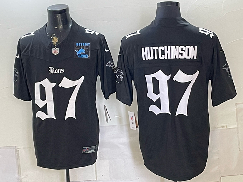 Lions #97 Aidan Hutchinson Black Gothic Number Football Jersey Men’s Stitched NFL Elite Jersey KK004 – 2026–27