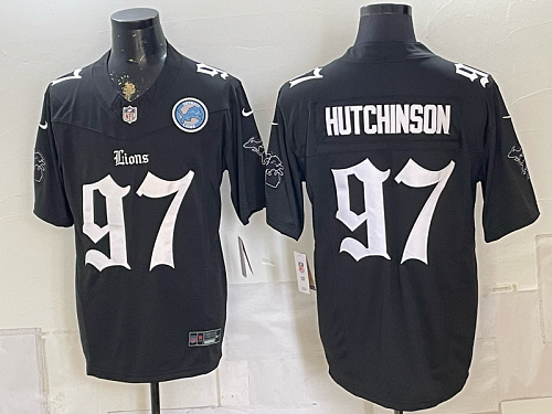 Lions #97 Aidan Hutchinson Black Gothic Number Football Jersey Men’s Stitched NFL Elite Jersey KK005 – 2026–27