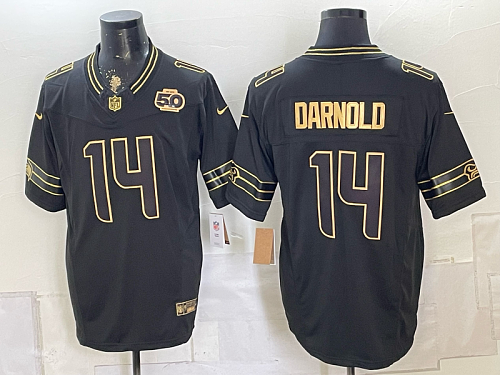 Seahawks #14 Sam Darnold Black White and Gold Anniversary Football Jersey Men’s Stitched NFL Elite Jersey KK006 – 2026–27