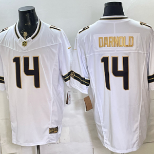 Seahawks #14 Sam Darnold Black White and Gold Anniversary Football Jersey Men’s Stitched NFL Elite Jersey KK007 – 2026–27