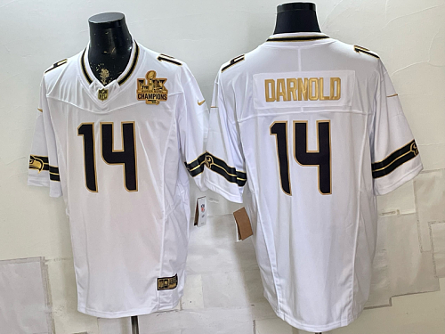 Seahawks #14 Sam Darnold Black White and Gold Anniversary Football Jersey Men’s Stitched NFL Elite Jersey KK008 – 2026–27