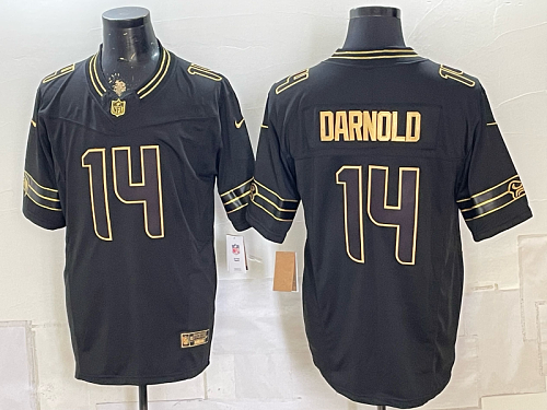 Seahawks #14 Sam Darnold Black White and Gold Anniversary Football Jersey Men’s Stitched NFL Elite Jersey KK011 – 2026–27