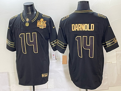 Seahawks #14 Sam Darnold Black White and Gold Anniversary Football Jersey Men’s Stitched NFL Elite Jersey KK012 – 2026–27