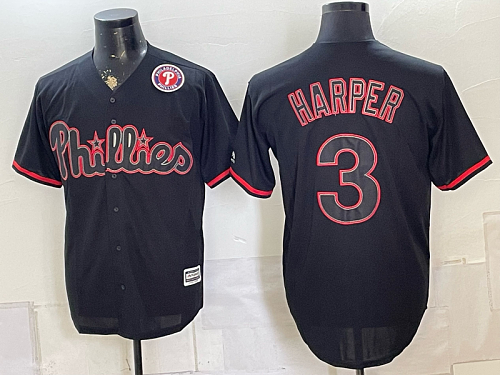 Phillies #3 Bryce Harper Black Special Edition Baseball Jersey New Cool Base Stitched MLB Jersey KK028 – 2026–27