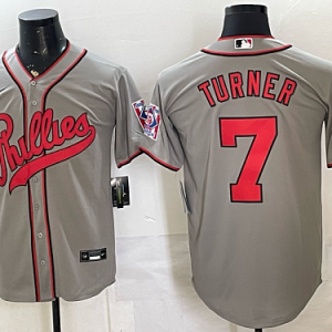 Phillies #7 Trea Turner Gray USA Flag Baseball Jersey New Cool Base Stitched MLB Jersey KK030 – 2026–27
