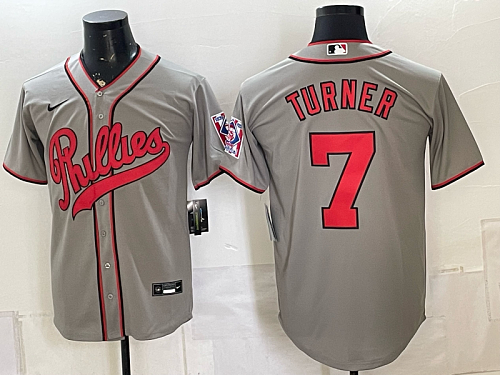 Phillies #7 Trea Turner Gray USA Flag Baseball Jersey New Cool Base Stitched MLB Jersey KK030 – 2026–27