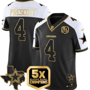 Cowboys #4 Dak Prescott Black and Gold Championship Football Jersey Men’s Stitched NFL Elite Jersey KK001 – 2026–27