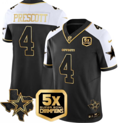 Cowboys #4 Dak Prescott Black and Gold Championship Football Jersey Men’s Stitched NFL Elite Jersey KK001 – 2026–27