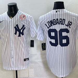 Yankees #96 George Lombard Jr. White Pinstripe Home Baseball Jersey New Cool Base Stitched MLB Jersey KK008 – 2026–27