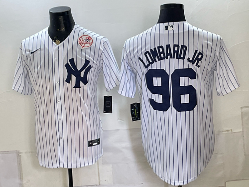 Yankees #96 George Lombard Jr. White Pinstripe Home Baseball Jersey New Cool Base Stitched MLB Jersey KK008 – 2026–27