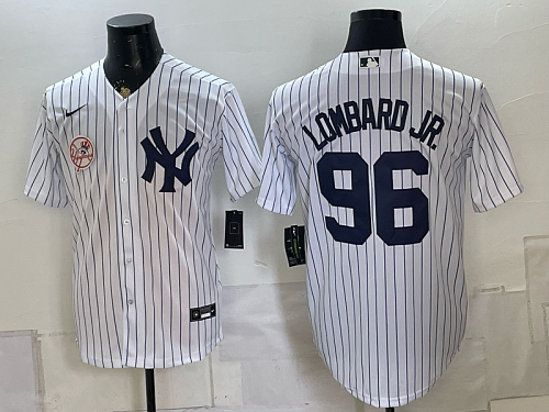 Yankees #96 George Lombard Jr. White Pinstripe Home Baseball Jersey New Cool Base Stitched MLB Jersey KK010 – 2026–27