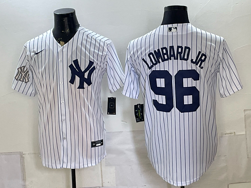 Yankees #96 George Lombard Jr. White Pinstripe Home Baseball Jersey New Cool Base Stitched MLB Jersey KK012 – 2026–27