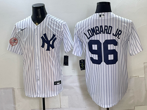 Yankees #96 George Lombard Jr. White Pinstripe Home Baseball Jersey New Cool Base Stitched MLB Jersey KK013 – 2026–27