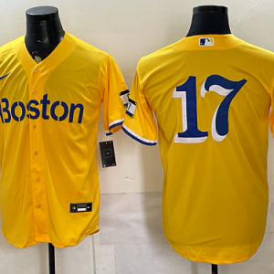 Red Sox #17 Yellow City Connect Baseball Jersey New Cool Base Stitched MLB Jersey KK027 – 2026–27