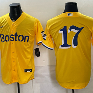 Red Sox #17 Yellow City Connect Baseball Jersey New Cool Base Stitched MLB Jersey KK028 – 2026–27