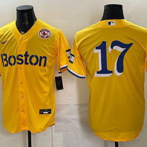 Red Sox #17 Yellow City Connect Baseball Jersey New Cool Base Stitched MLB Jersey KK029 – 2026–27