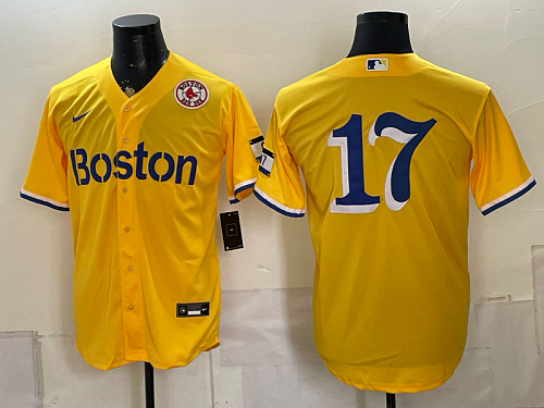 Red Sox #17 Yellow City Connect Baseball Jersey New Cool Base Stitched MLB Jersey KK029 – 2026–27