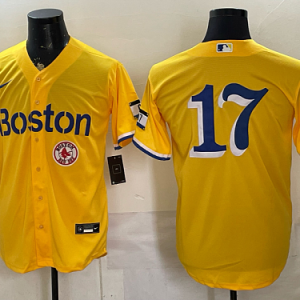Red Sox #17 Yellow City Connect Baseball Jersey New Cool Base Stitched MLB Jersey KK030 – 2026–27