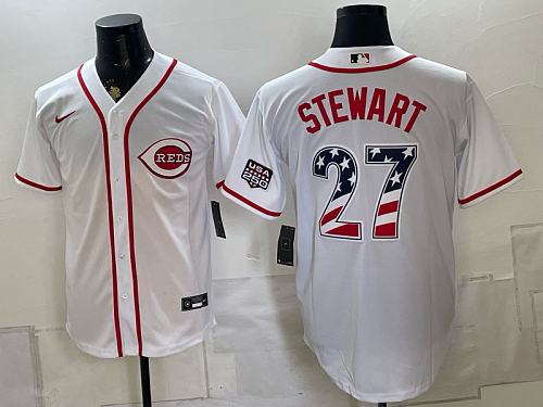 yp250168222-031 Reds #27 Sal Stewart White USA Flag Baseball Jersey New Cool Base Stitched MLB Jersey KK031 – 2026–27