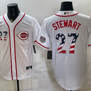 Reds #27 Sal Stewart White USA Flag Baseball Jersey New Cool Base Stitched MLB Jersey KK032 – 2026–27