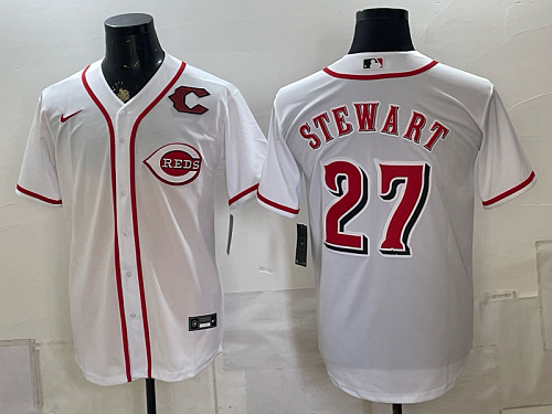 Reds #27 Sal Stewart White Home Baseball Jersey New Cool Base Stitched MLB Jersey KK039 – 2026–27