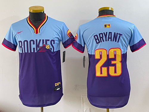 Rockies #23 Kris Bryant Powder Blue and Purple City Connect Baseball Jersey New Cool Base Stitched MLB Jersey KK048 – 2026–27