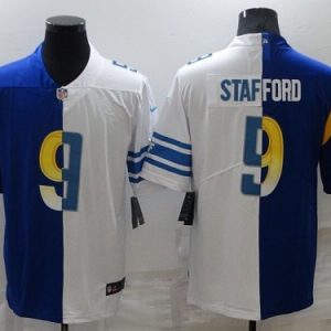 Rams #9 Matthew Stafford Blue and White Split Football Jersey Men’s Stitched NFL Elite Jersey KK004 – 2026–27