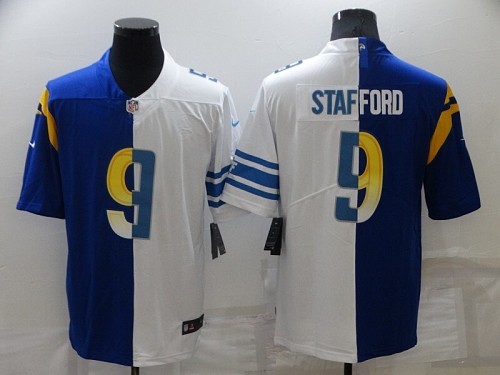 Rams #9 Matthew Stafford Blue and White Split Football Jersey Men’s Stitched NFL Elite Jersey KK004 – 2026–27