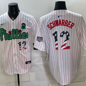 yp250335611-050 Phillies #12 Kyle Schwarber White Pinstripe USA Flag Baseball Jersey New Cool Base Stitched MLB Jersey KK050 – 2026–27