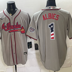 Braves #1 Ozzie Albies Gray USA Flag Baseball Jersey New Cool Base Stitched MLB Jersey KK001 – 2026–27