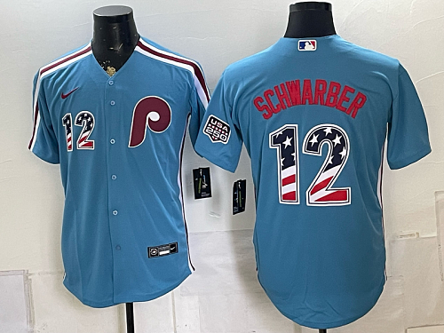 Phillies #12 Kyle Schwarber Assorted USA Flag Baseball Jersey New Cool Base Stitched MLB Jersey KK036 – 2026–27