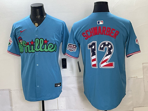 Phillies #12 Kyle Schwarber Assorted USA Flag Baseball Jersey New Cool Base Stitched MLB Jersey KK037 – 2026–27