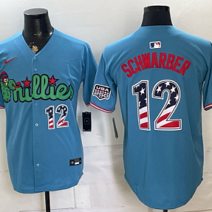 Phillies #12 Kyle Schwarber Assorted USA Flag Baseball Jersey New Cool Base Stitched MLB Jersey KK038 – 2026–27