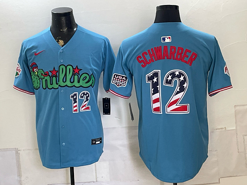 Phillies #12 Kyle Schwarber Assorted USA Flag Baseball Jersey New Cool Base Stitched MLB Jersey KK038 – 2026–27